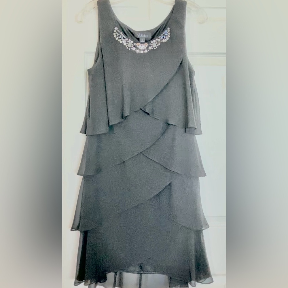 Party Dress Elegant Black Dress Sleeveless Layered Dress Chiffon dress